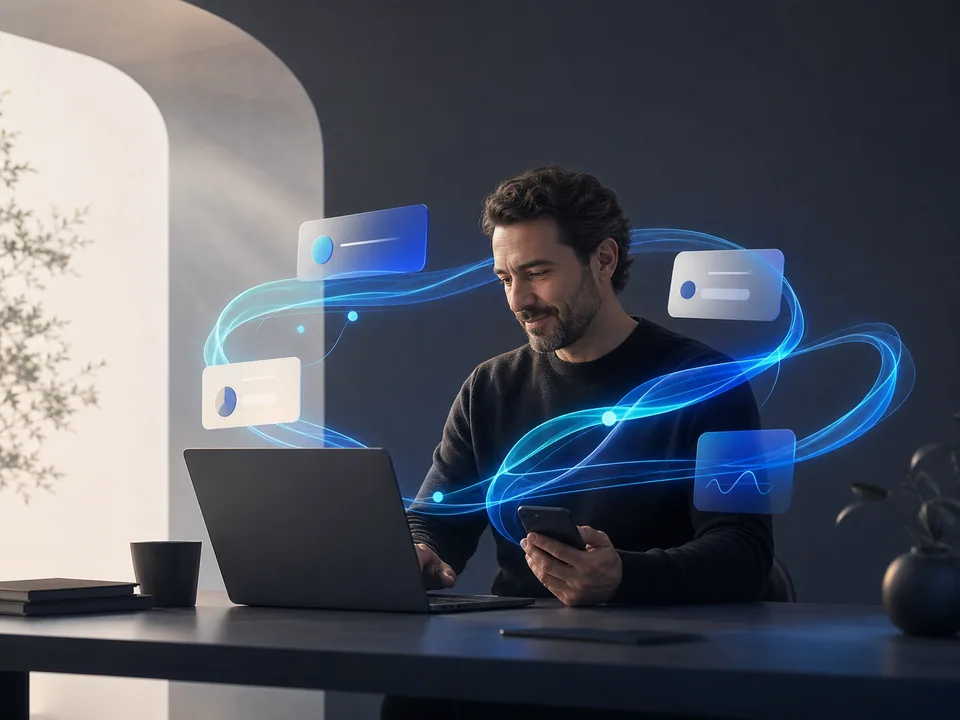 Profesional organizando su trabajo con un asistente digital