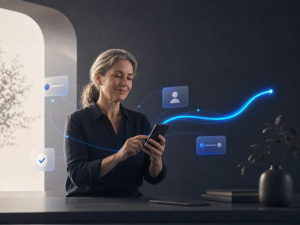 Emprendedora utilizando tecnología de forma sencilla
